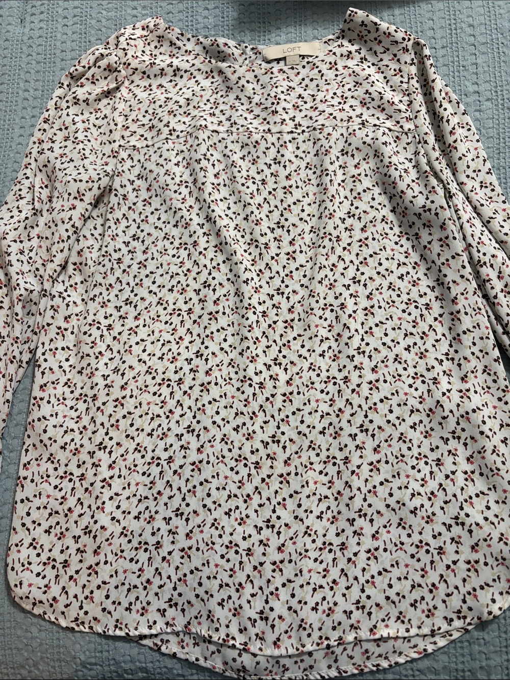 LOFT Cream Floral  Long Sleeve Blouse